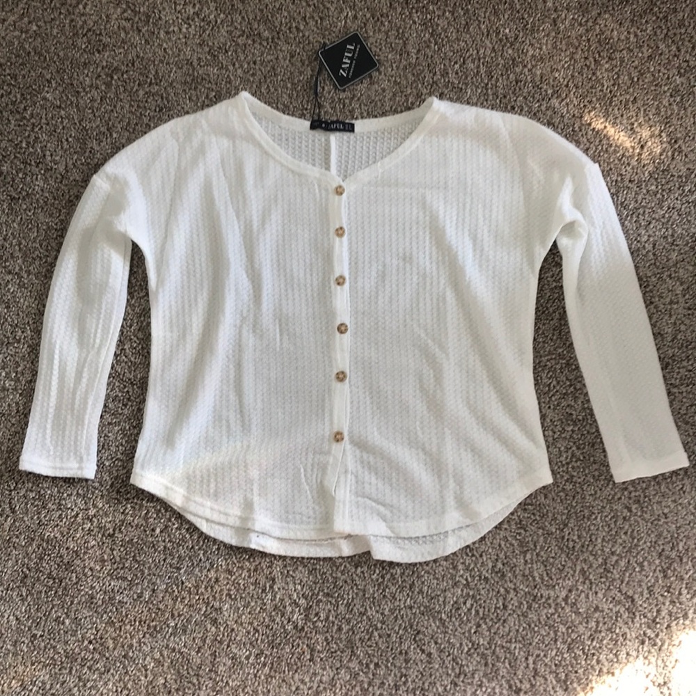 Button Up Drop Shoulder V Neck Cardigan